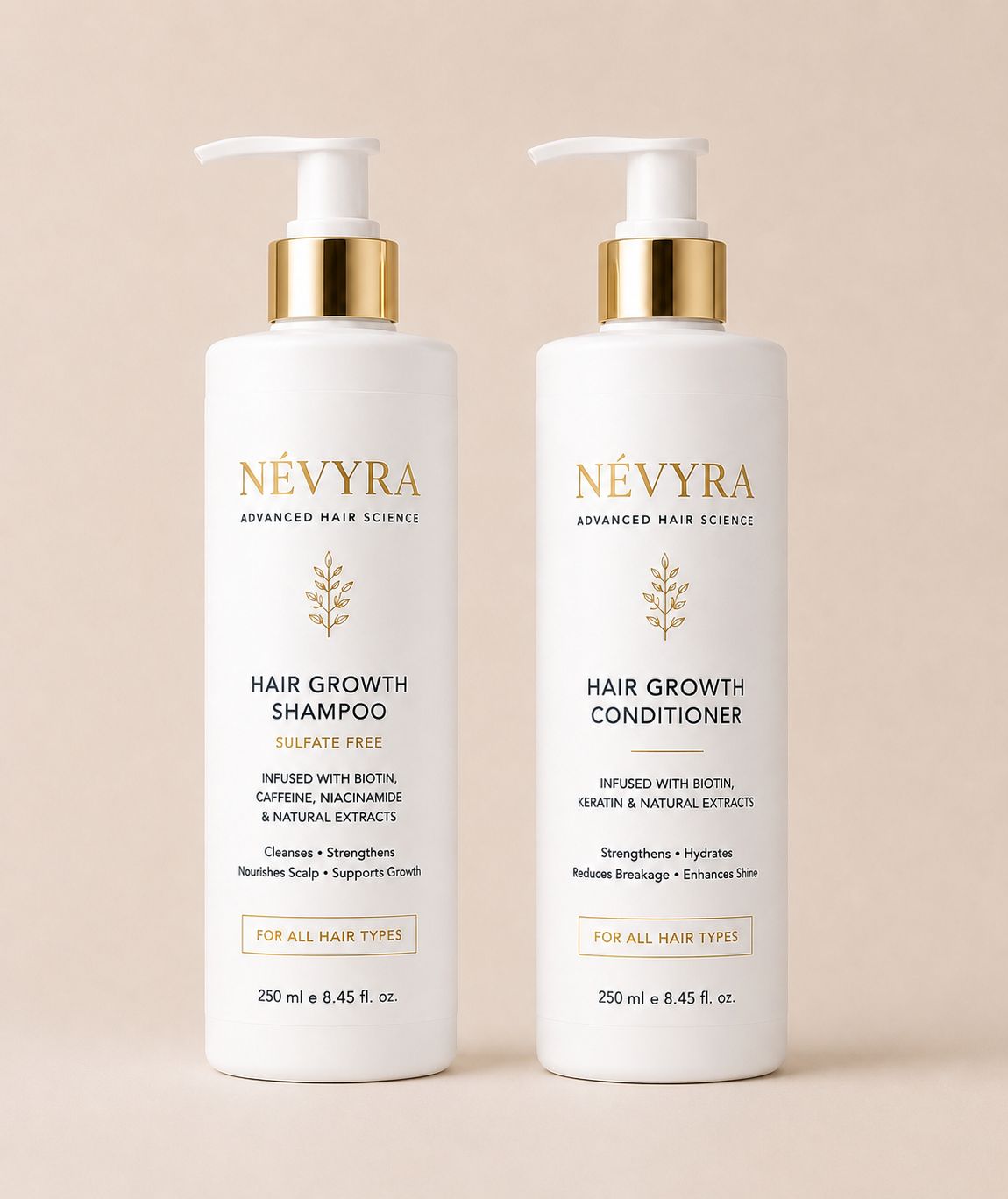 NÉVYRA Hair Growth Shampoo and Conditioner Set — 250ml bottles